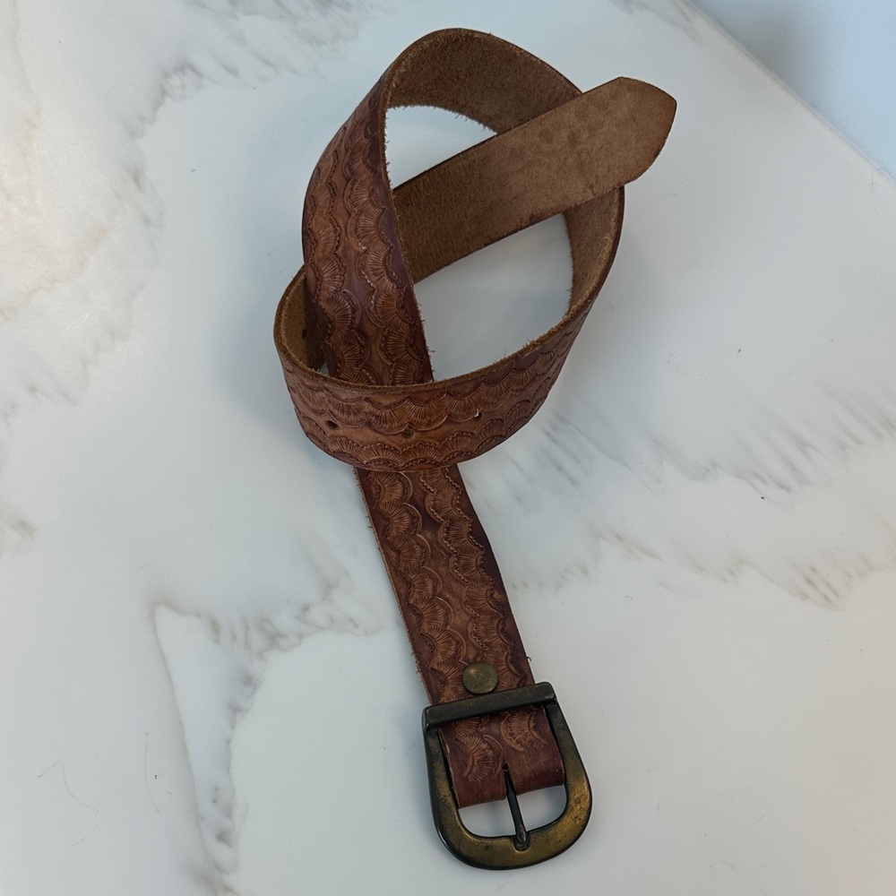 Brown Textured western Leather Belt with Brass Buckle